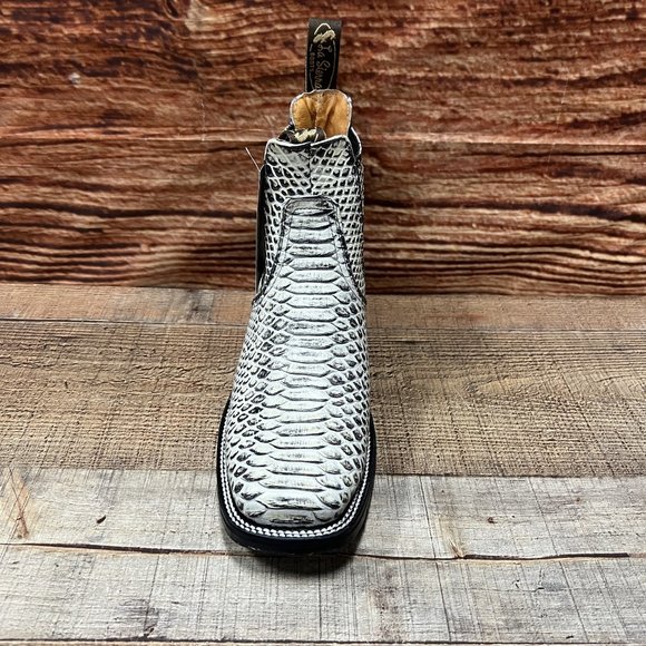 Men's Wéstern Vaquero Half boot PYTHON Print Leather Botin punta cuadrada - Picture 3 of 6